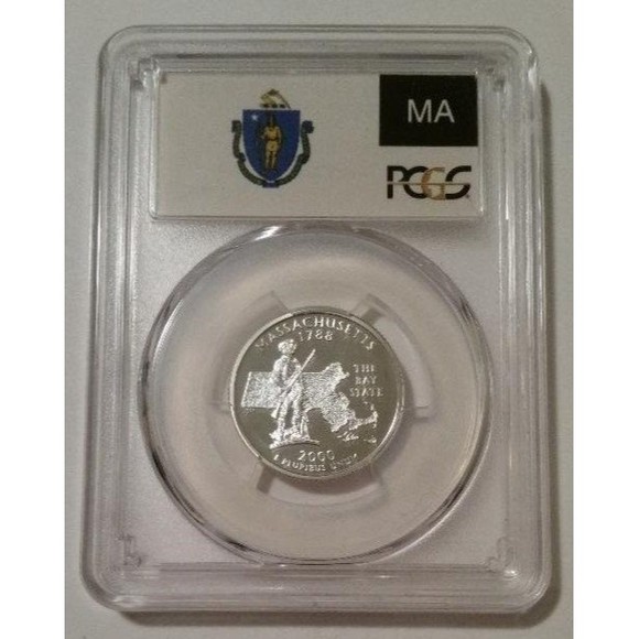 2000 S Silver Massachusetts State Quarter Proof PR69 DCAM PCGS Flag Label - Picture 1 of 2